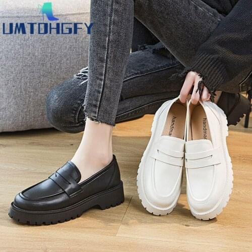 34-42 Womens Spring Shoes Female British Style 2021 New Thick-soled College Style Casual Loafers Genuine Leather Fashion Girls