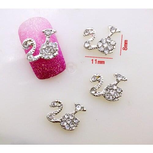 10pcs/bag Japan New 3D Nail Art Deco Metal Nail Sticker Kawaii Swan with Bling Crystal DIY Charm Nail Tools