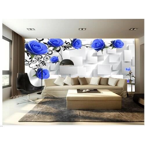 Custom 3d photo wallpaper 3d wallpaper for roo 3D stereoscopic backdrop blue roses classic painting wallpaper mural 3d wallpaper