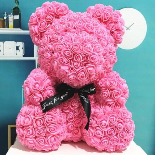 40cm Romantic Artificial Flowers Roses Beer Teddy Fake Dried Flowers For Valentines Day Birthday Gifts Wedding Party Decoration