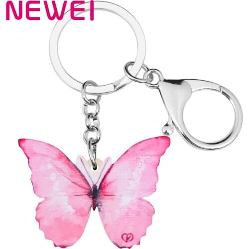NEWEI Acrylic Morpho Butterfly Keychain Big Animal Car HandBag Key Chain Keyring For Women Girls Summer Novelty Gift Jewelry
