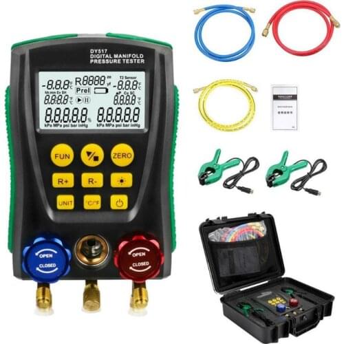 DY517A Pressure Gauge Refrigeration Digital Vacuum Pressure Manifold Tester Meter HVAC Temperature Tester Valve Tool Kit Hot