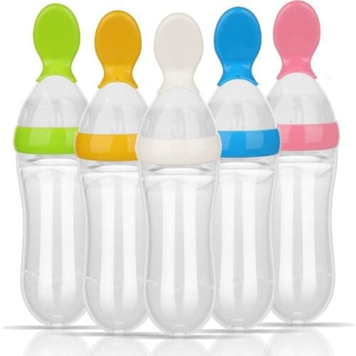 Baby Rice Paste Squeezing Silicone Bottle With Soft Spoon Children Food Feeding Supplement Spoon Training Scoop Extrusion Tool