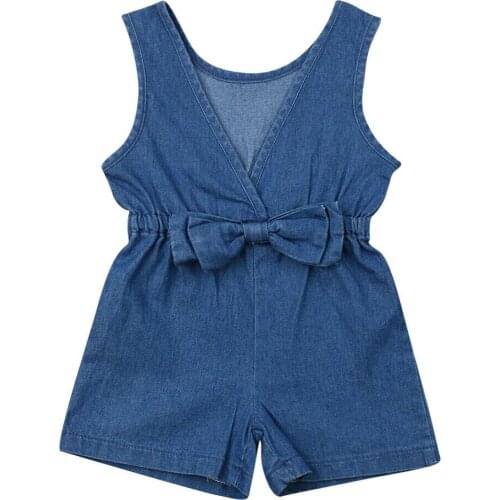 Toddler Kids Baby Girls Denim Romper Shorts Jumpsuits Playsuit Outfit Clothes Boy Girl Outfit Clothes Solid cowboy