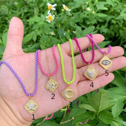 JINLOU Fashion Statement Vintage Luxury Dainty Colorful Cubic Zirconia Eye Heart Pendant Chain Jewelry Necklace For Women