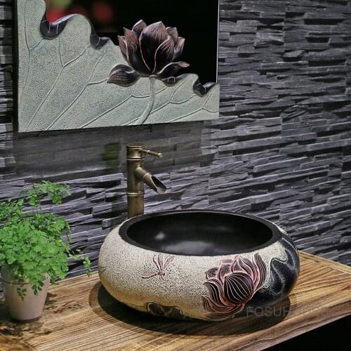 Chinese Creative Bathroom Washbasins Pastoral Hotel Bathroom Sinks Single Kitchen Washing Sinks Table Basin Washing Hand Basin