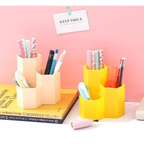 Frosted Multifunctional Prismatic Desk Pen Holder Pencil Desktop Storage Box Standing Box School Office Stationery