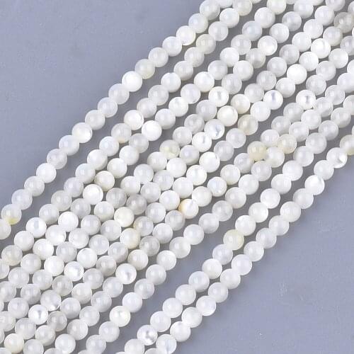 About 121pcs/strand 3mm Natural White Mother of Pearl Shell Beads Round Loose Shell Beads for Jewelry Making Supplies 14.9