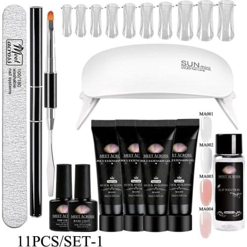 MEET ACROSS Poly UV Gel Nail Kit 20/30ml Quick Building Clear Pink Nail Gel Set with led lamp Gel Nail Polish For Nail Extension