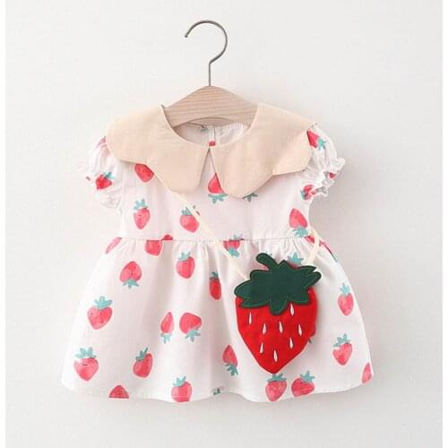 Sweet Girls Dresses Toddler Baby Kids Girls Peter Pan Collar Strawberry Summer Princess Dresses Baby Girls Outfits Sundress