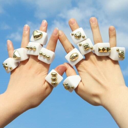 Best Lady Cute Acrylic Resin Transparent Rings for Women Boho Heart Geometric Engagement Rings Jewelry Wedding Party Wholesale