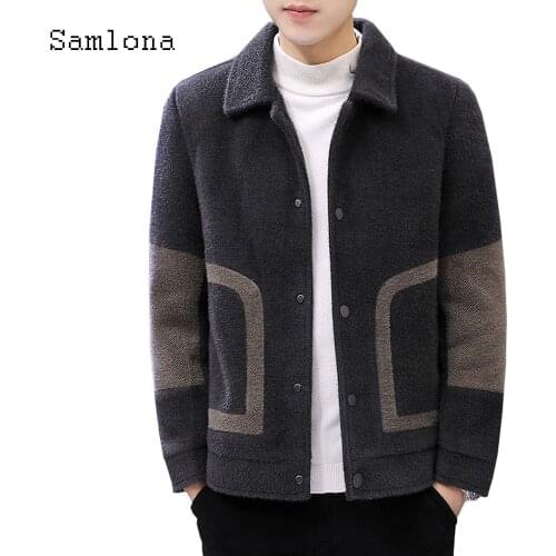 Korean Style 2020 Autumn Wool Blends Coats New Patchwork lapel Manteau Winter Tunic Outerwear Single Breasted Mens Clothing 2020