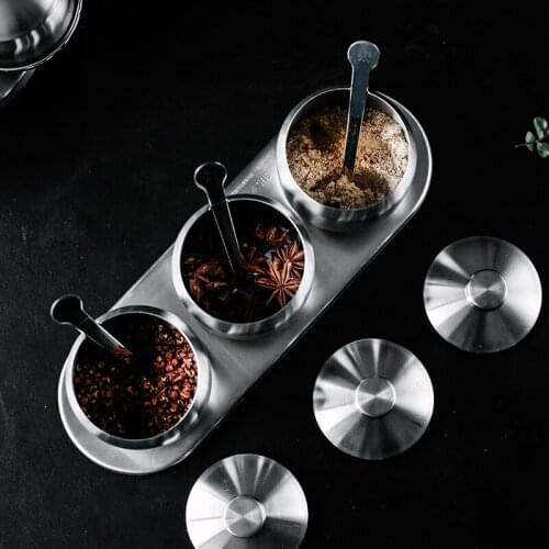Stainless steel seasoning pot set seasoning bottle salt tank cover storage household kitchen rotating seasoning box set