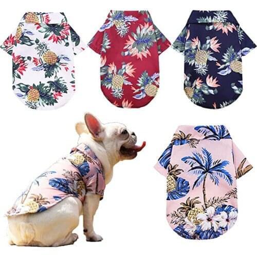Hawaii Pet Dog Clothes Floral Printed Pullover Shirt for Chihuahua French Bulldog Travel Beach T-shirt for Small Medium Dog