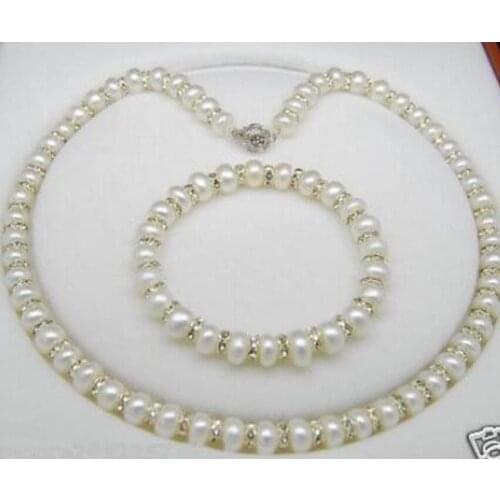 New hot Top charming 6X9MM south sea Fresh Water Baroque pearls Bracelet Necklace sets