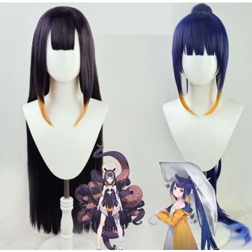 VTuber Ninomae Ina’nis Wig Hololive English Cosplay Youtuber Girls Gradient Purple Yellow Long Straight Heat Resistant Hair
