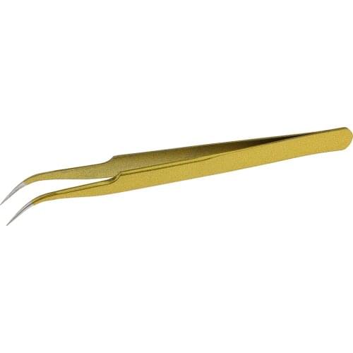 Professional Stainless Steel False Eyelash Extension Tweezers Curved Head Gold Beauty Makeup Tool