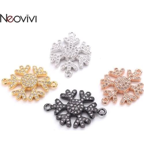 Neovivi Snowflake Charms for Jewelry Making Zircon Necklace Connectors for Women Kids Bracelets Christmas Dangle Earrings DIY CZ