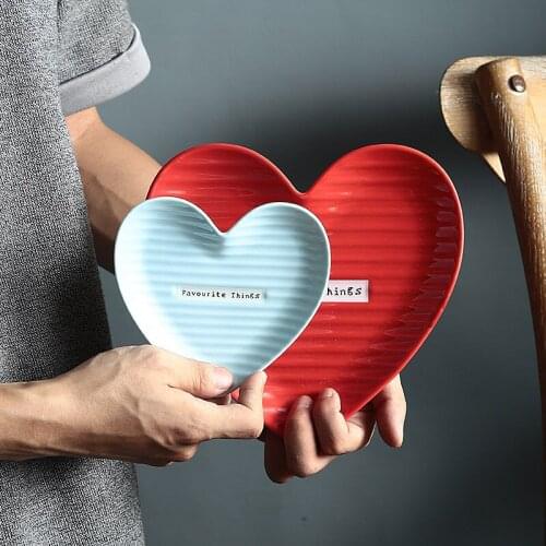Simple Style Creative Ceramic Heart Plate Steak Noodles Dish Fruit Salad Plate Tableware Set