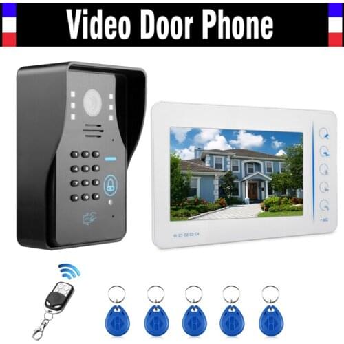 7" Touch LCD Monitor Wired Video Door Phone Intercom Video Doorbell with 5 PCS RFID Keyfob/Password/Remote control support CCTV
