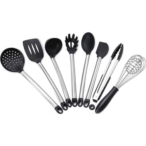 Retail 8 piece set of kitchen utensils Suit Non-stick pan Silicone spatula scraper soup spoo colander Baking cooking tools AB353
