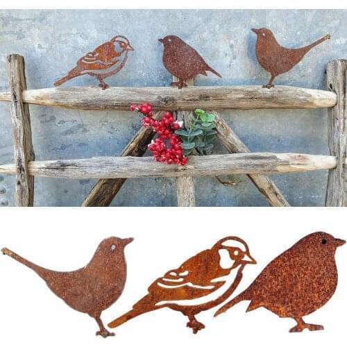 Rusty Metal Bird Garden Decoration Silhouettes Fence Decor Sparrow Birds Outdoors Garden Decoration Ornament Statues 2021 New