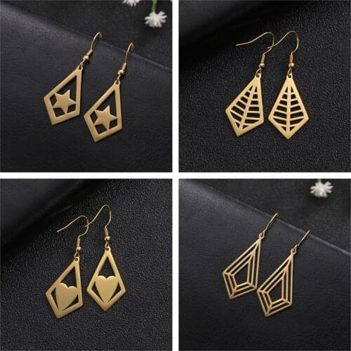 LIKGREAT Geometric Earrings Hollow Heart Star Rhombus Stainless Steel Drop Earrrings Korean Fashion Jewelry Ear Accessories