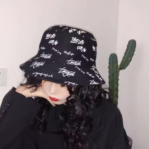 New Double-sided Fisherman Hat Fashion Summer Ladies Sun Hat Tide Letter Printing Wild Basin Hat Hip Hop Bucket Hat General