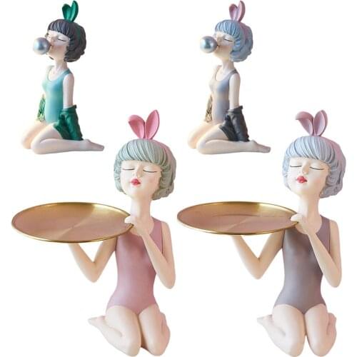 Nordic Character Girl Figurine Collectible Resin Statue Sculpture for Home Living Room Bedroom Decor