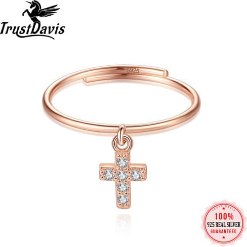 Trustdavis Authentic 925 Sterling Silver Cross Pendant CZ Open Finger Ring For Women Sterling Silver Wedding Jewelry Gift DD713