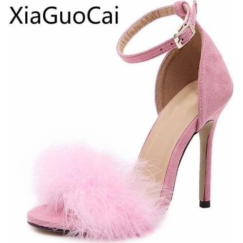 Fashion Fur Spring Women Pumps Thin Heels Peep Toe Female High Heels Sweet Ladies Pumps Summer Shoes Lu5 35