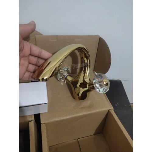 Vidric Basin Faucets Gold Brass Crystal Handle Bathroom Faucet Tap Toilet Mixer Water Tap Deck Mounted Basin Sink Crane Taps