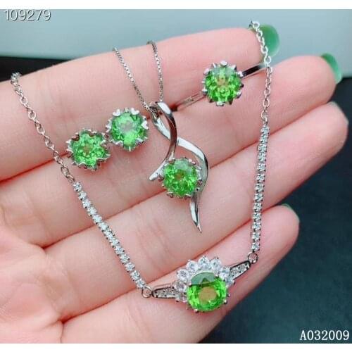 KJJEAXCMY fine jewelry 925 sterling silver inlaid natural peridot ring pendant earring bracelet luxury girl suit support test