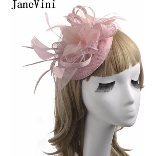 JaneVini Pink Black Wedding Bride Hat Bridal Hat Flower Headwear Evening Party Feather Womens Hats And Fascinators With Hairpin