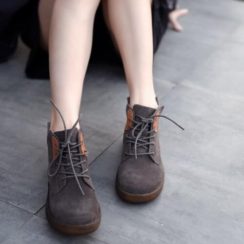 Artmu Original 2019 Autumn Genuine Leather Short Boots Womens Handmade Flat Bottom Martins Boots Soft Sole Lace-up Ankle Boots