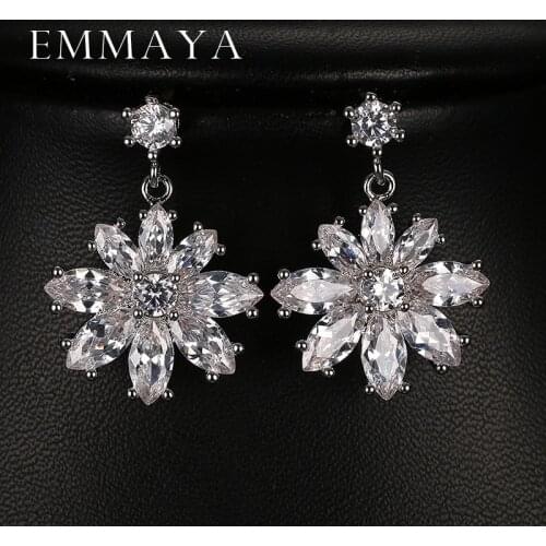 Emmaya Flower Cute Earrings For Women New Design Prong Setting Zircon Crystal Statement Earring Cheap Wedding Jewelry
