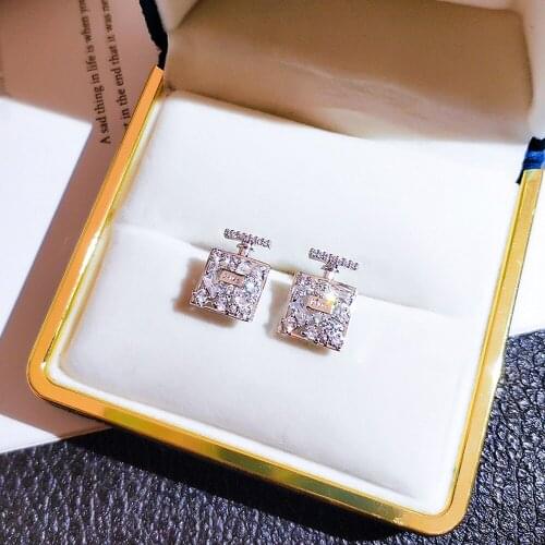 Geometric Chic Little Stud Earrings for Women Bling Austrian Arystal Zircon Diamonds Gemstones Jewelry Brincos Ins Accessories