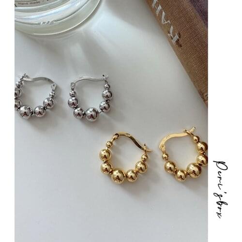 PerisBox Small Beads Hoop Earrings Circle Geometric Earrings for Women 925 Sterling Silver Minimalist Earrings Hoops 2020 Hot