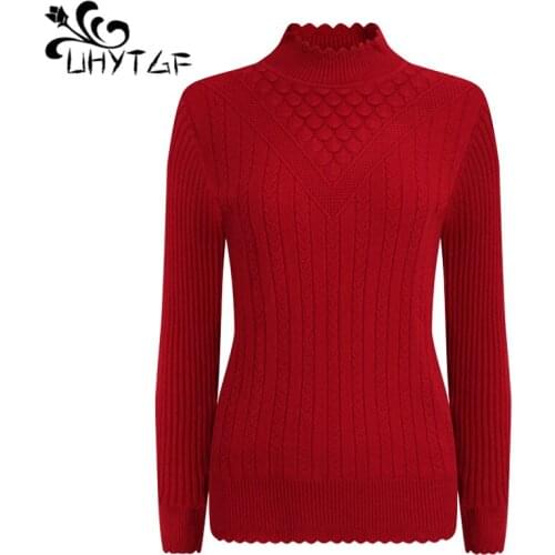 UHYTGF knitted women short sweater long sleeve slim elastic Inside warm autumn winter sweater pullover elegant tops Female 1227