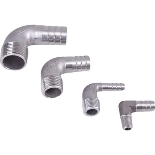 1/4" 3/8" 1/2" 3/4" 1" BSPT Male x 8/10/12/25mm Hose tail Barb 90 Deg Elbow 304 Stainless Pipe Fitting Connector Water Gas Oil