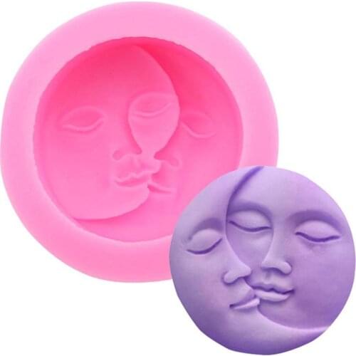 1Pcs Pink Soap Mold Round Shape Sun Moon Faces Silicone Mold DIY Fondant Chocolate Cake Decorating Tools Kitchen Baking Tool