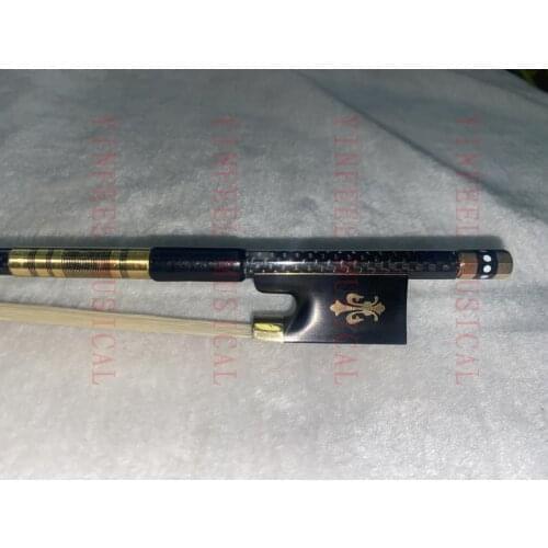 15pc plaid Carbon fiber violin bow 4/4 size new white horse hair professional Gold ebony frog