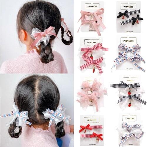 2Pcs/set Boutique Grosgrain Ribbon Printed Bows Hair Rubber Band For Kids Girls Handmade Hair Bows Children Hair Accessories