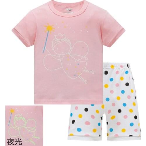 2020 Noctilucent pattern Kids Clothes Baby grils short Sleeve Cotton Pajamas PJS Childrens Sleepwear Pyjamas Pijamas Sets