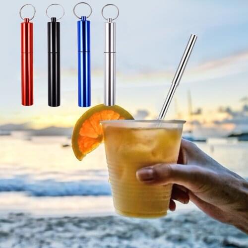 3pcs/Set Telescopic Drinking Straw Collapsible Reusable Portable Stainless Steel Straws with Cleaning Brush for Travel Outdoor