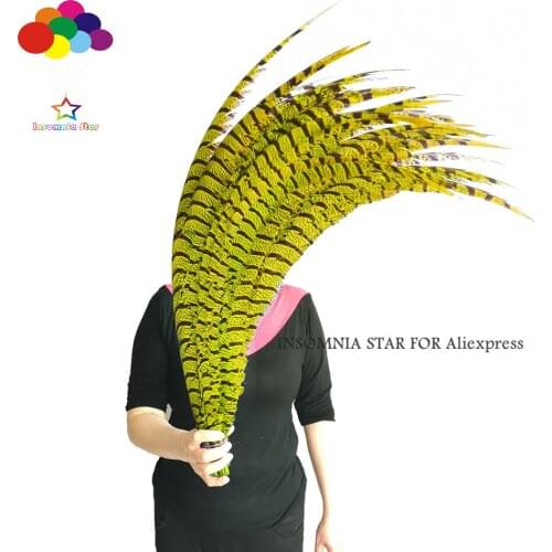 50pcs Zebra Yellow Lady Amherst Pheasant Tail Super Halloween Craft for canival hat 80-100cm/32-40inch