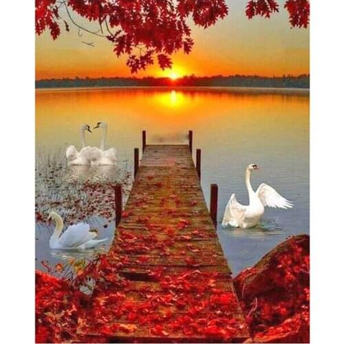 5D Diy Diamond painting Swan Scenery Full Square Round Diamond embroidery Cross stitch crystal Paintings by numberZP-1805