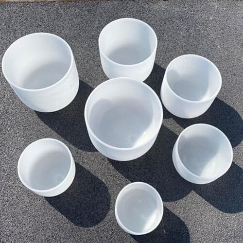 8"-12" Note C/D/E/F/G/A/B Chakra Frosted Quartz Crystal Singing Bowl set of 7