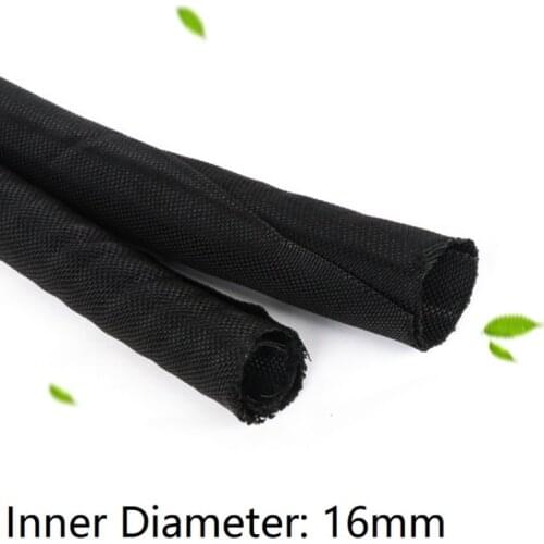 Black ID 16mm Expandable Braided Cable Sleeve PET Self Closing Insulated Flexible Pipe Hose Tube Split Wire Wrap Line Protect