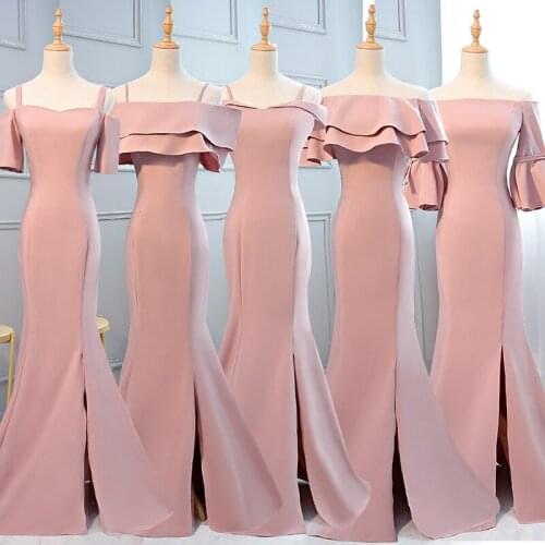 Bridesmaids Dresses Vintage Boat Neck Short A-Line Off The Shoulder Luxury Soybean Pink Elegant Women Wedding Party Gown E798